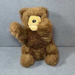 Handmade Brown Bear Hand Puppet Plush Squeaker Paw Toy